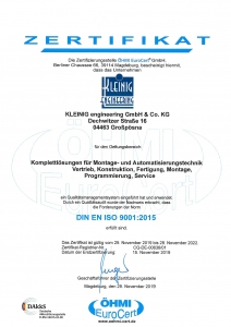 Zertifikat DIN EN ISO 9001-2015